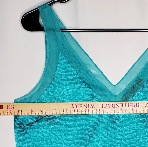 Ted Baker London Tank Top Womens 3 Turquoise Blue-Green Vneck Chiffon Satin - Picture 4 of 7
